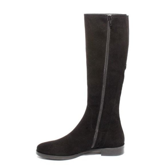 Luca Grossi 289 Black Suede Leather Stretch Zip-Up Knee High Boots - Picture 6 of 8